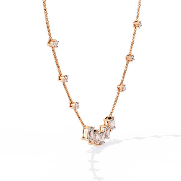 Rose Gold Empress Emerald Cut Station Diamond Necklace