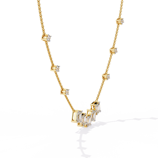 Yellow Gold Empress Emerald Cut Station Diamond Necklace