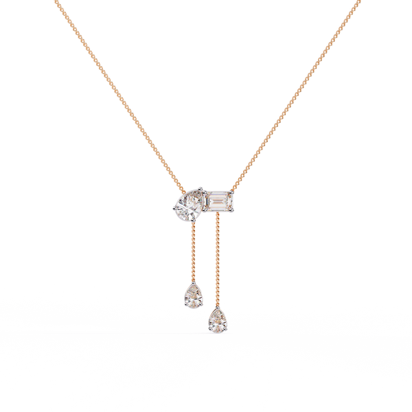 Rose Gold Duality Pear & Emerald Drop Diamond Necklace