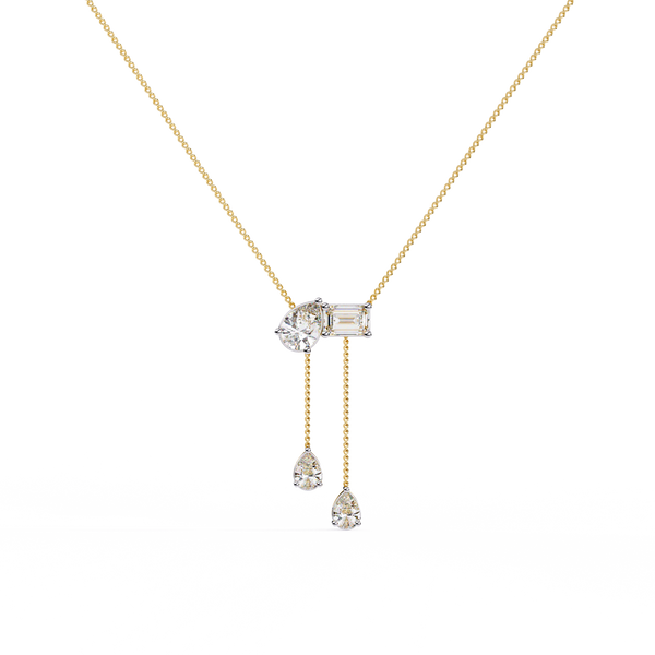 Yellow Gold Duality Pear & Emerald Drop Diamond Necklace