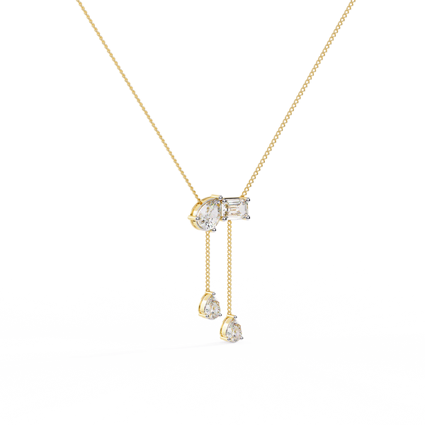 Yellow Gold Duality Pear & Emerald Drop Diamond Necklace