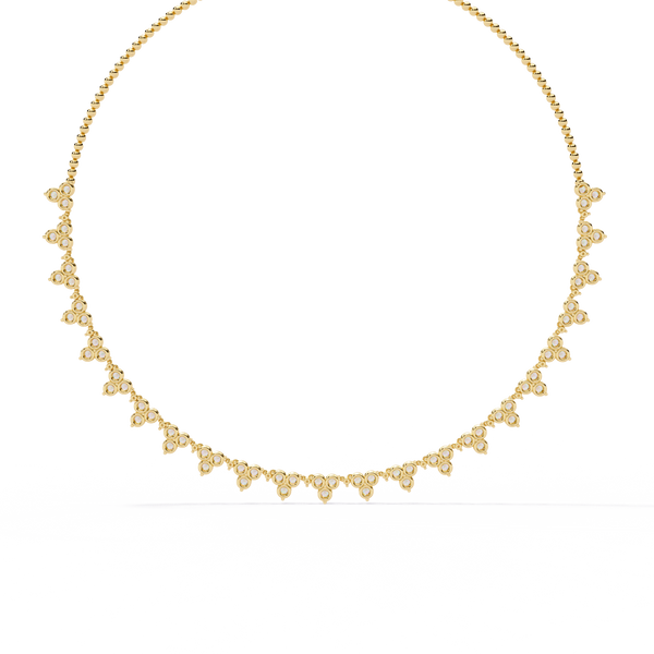 Yellow Gold Trilogy Cluster Diamond Fringe Necklace