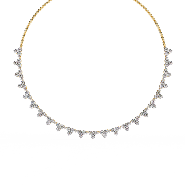 Yellow Gold Trilogy Cluster Diamond Fringe Necklace