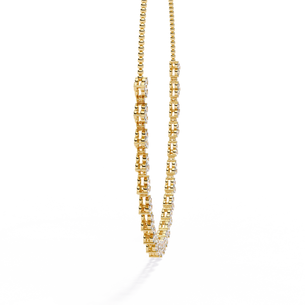 Yellow Gold Trilogy Cluster Diamond Fringe Necklace
