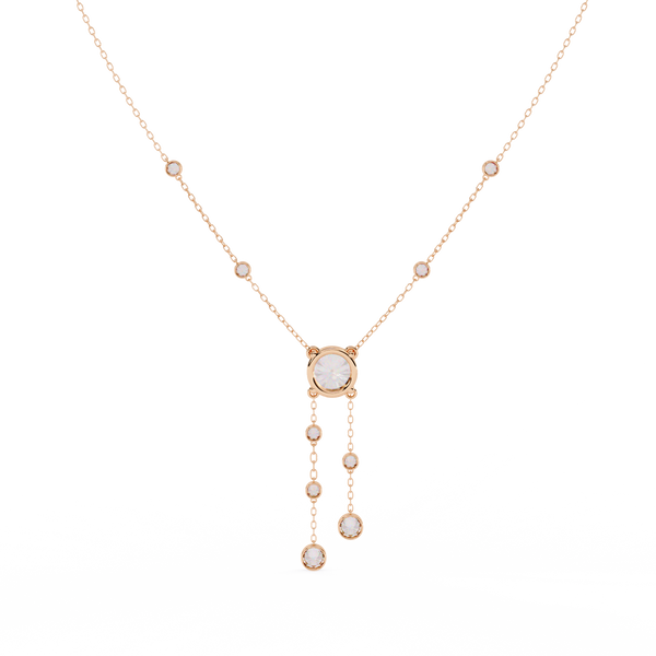 Rose Gold Cascade Solitaire Bezel Drop Diamond Necklace