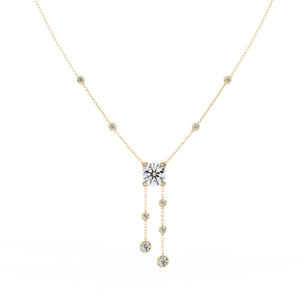 Yellow Gold Cascade Solitaire Bezel Drop Diamond Necklace