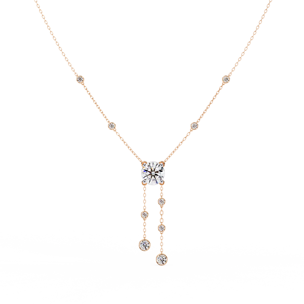 Rose Gold Cascade Solitaire Bezel Drop Diamond Necklace