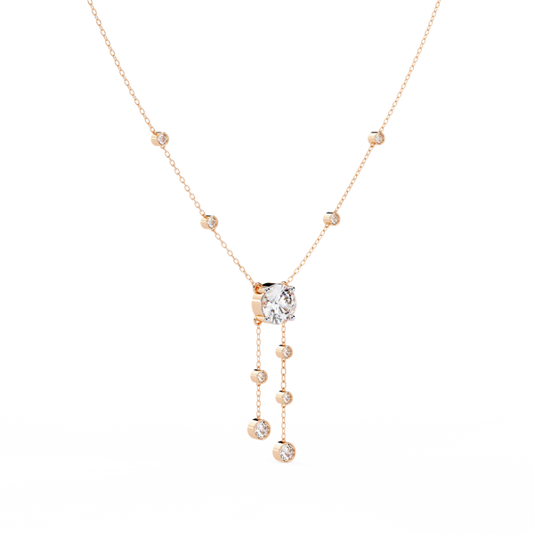 Rose Gold Cascade Solitaire Bezel Drop Diamond Necklace