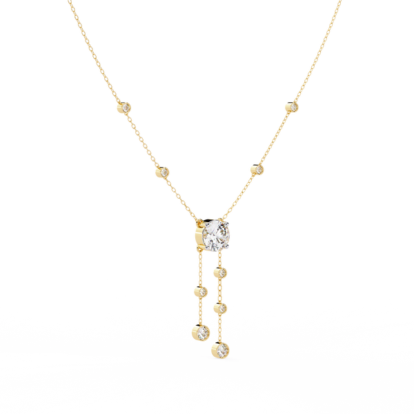 Yellow Gold Cascade Solitaire Bezel Drop Diamond Necklace