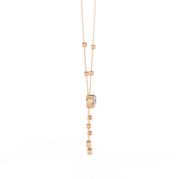 Rose Gold Cascade Solitaire Bezel Drop Diamond Necklace