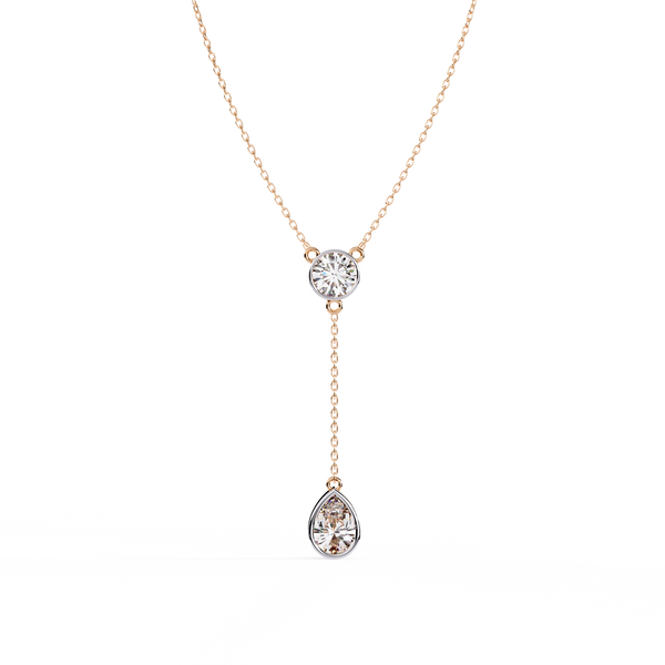 Rose Gold Serenity Round & Pear Lariat Diamond Necklace