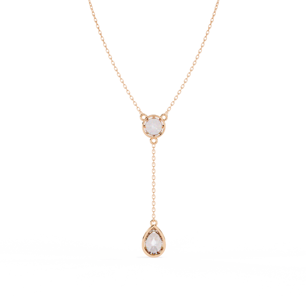 Rose Gold Serenity Round & Pear Lariat Diamond Necklace