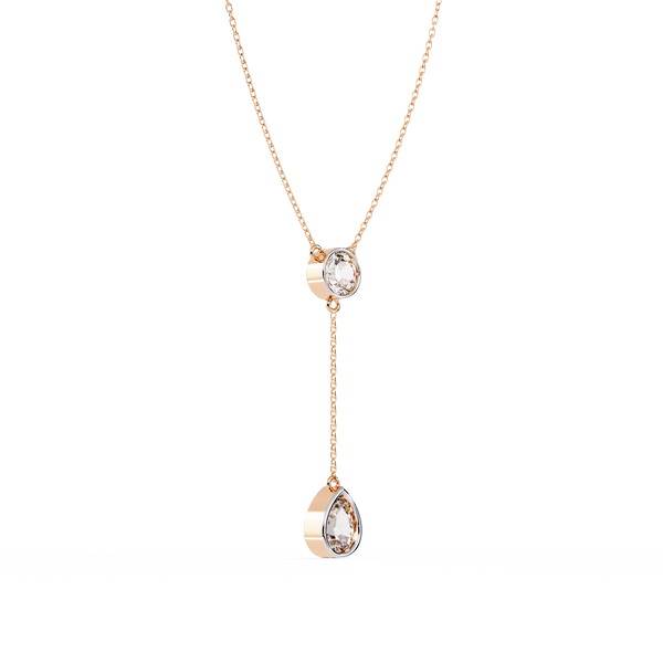 Rose Gold Serenity Round & Pear Lariat Diamond Necklace