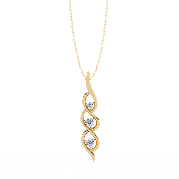 Yellow Gold Helix Trio Twist Diamond Pendant Necklace