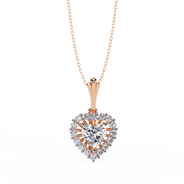 Rose Gold Amora Heart Halo Diamond Necklace