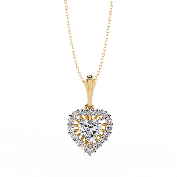 Yellow Gold Amora Heart Halo Diamond Pendant Necklace