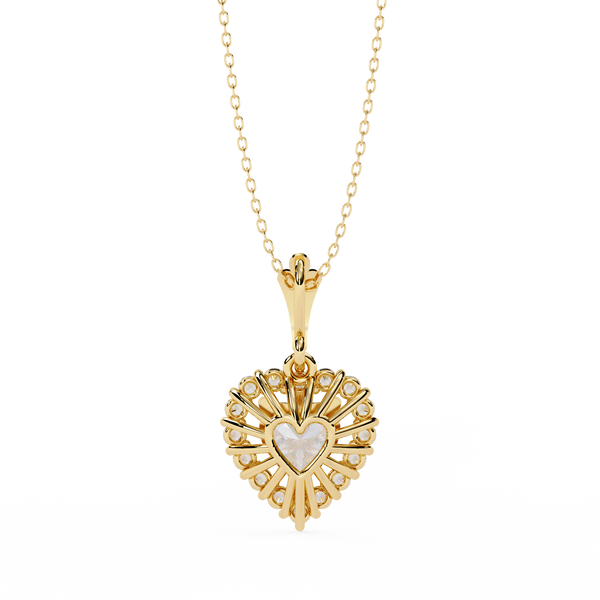 Yellow Gold Amora Heart Halo Diamond Pendant Necklace
