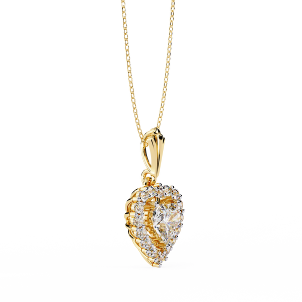 Yellow Gold Amora Heart Halo Diamond Pendant Necklace