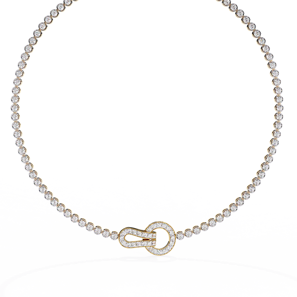 Yellow Gold Infinity Loop Bezel Tennis Diamond Necklace