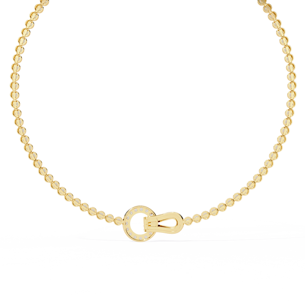 Yellow Gold Infinity Loop Bezel Tennis Diamond Necklace