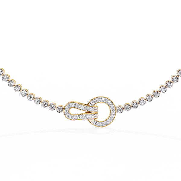 Yellow Gold Infinity Loop Bezel Tennis Diamond Necklace