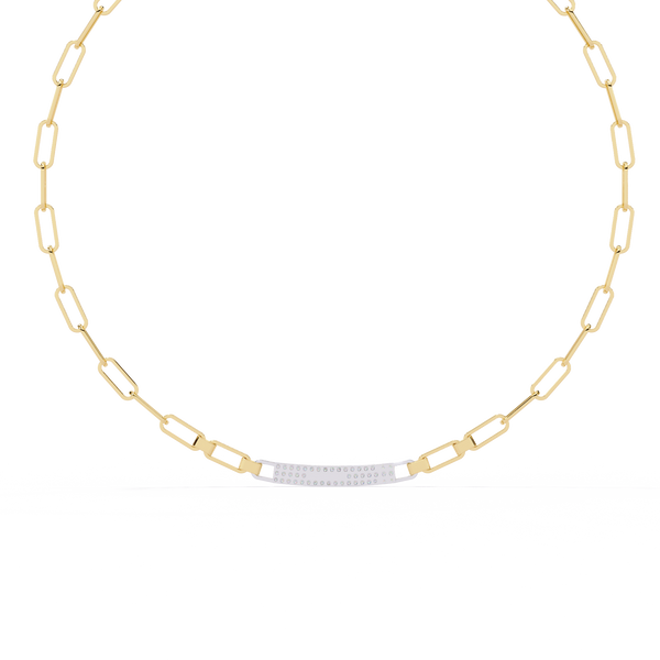 Yellow Gold Luxe ID Bar Paperclip Diamond Chain Necklace