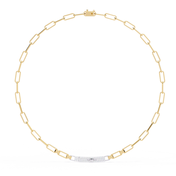 Yellow Gold Luxe ID Bar Paperclip Diamond Chain Necklace