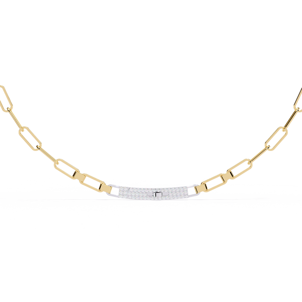 Yellow Gold Luxe ID Bar Paperclip Diamond Chain Necklace