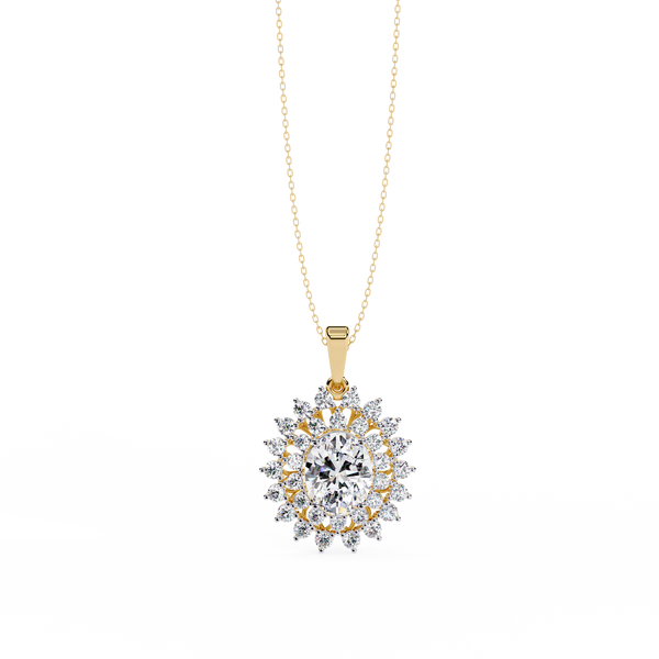 Yellow Gold Soleil Double Halo Diamond Pendant Necklace