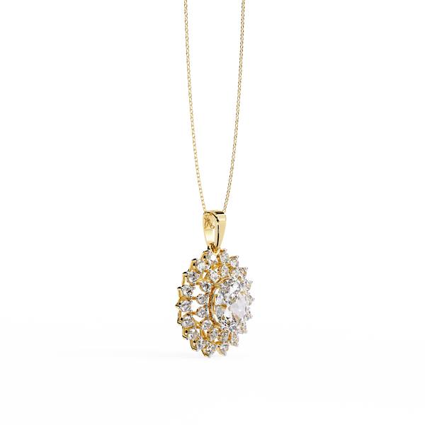 Yellow Gold Soleil Double Halo Diamond Pendant Necklace