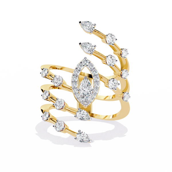 Gold Marquise & Multi-Diamond Five-Row Statement Ring