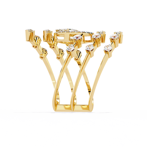 Gold Marquise & Multi-Diamond Five-Row Statement Ring