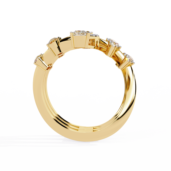 Gold Marquise & Multi-Diamond Five-Row Statement Ring