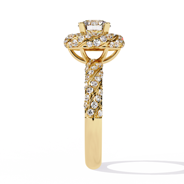 Gold Round Brilliant Diamond Swirl Halo Engagement Ring