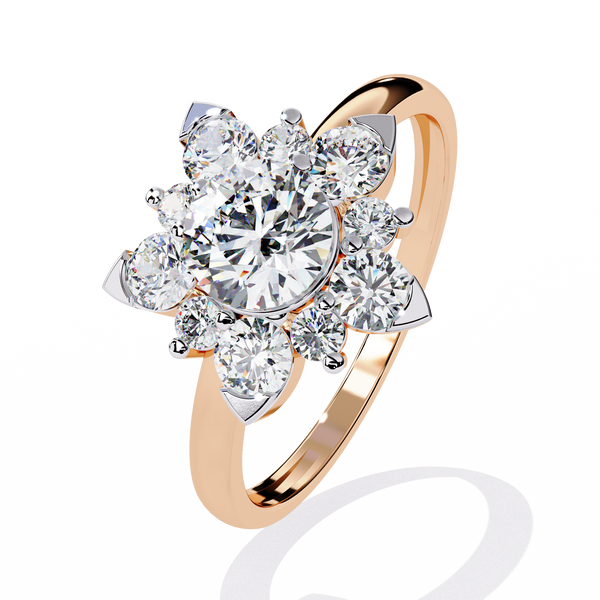 Rose Gold Round Brilliant Diamond Floral Cluster Engagement Ring