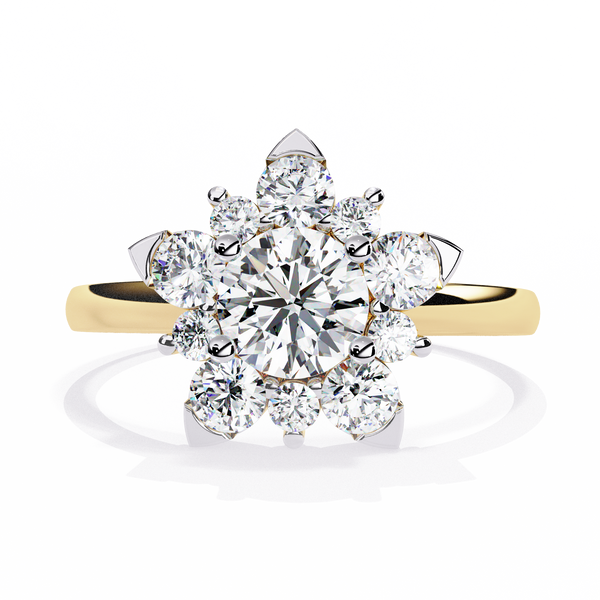 Gold Round Brilliant Diamond Floral Cluster Engagement Ring