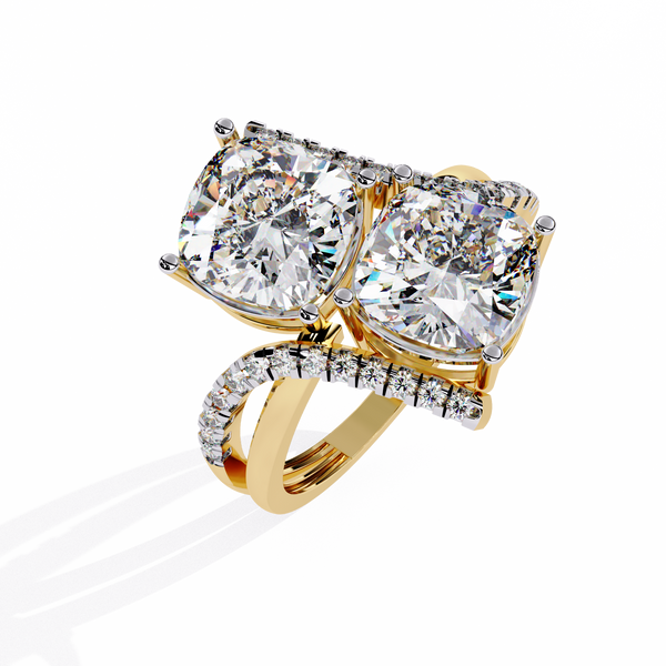 Gold Twin Cushion Cut Diamond Toi et Moi Ring