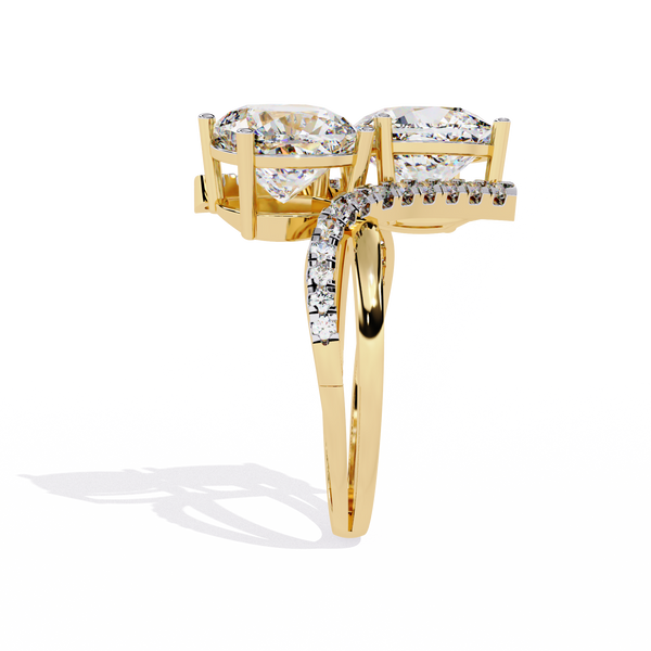 Gold Twin Cushion Cut Diamond Toi et Moi Ring