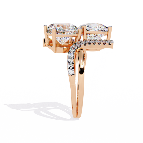Rose Gold Twin Cushion Cut Diamond Toi et Moi Ring