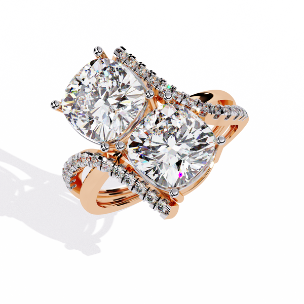 Rose Gold Twin Cushion Cut Diamond Toi et Moi Ring