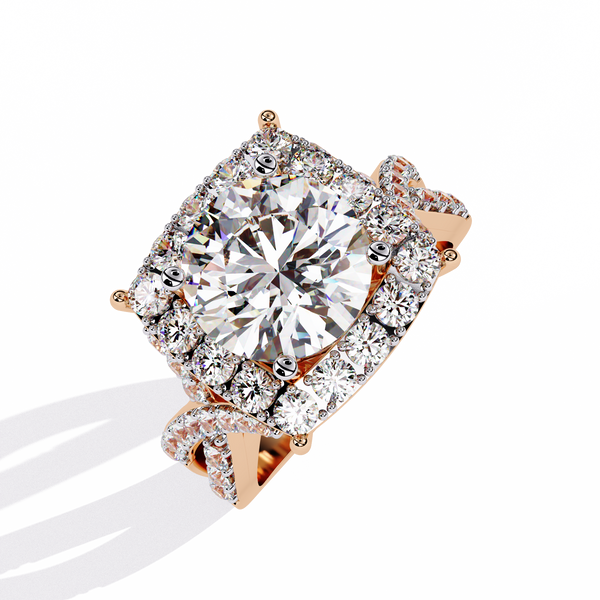 Rose Gold Round Brilliant Diamond Grand Halo Engagement Ring