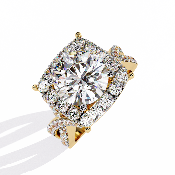Gold Round Brilliant Diamond Grand Halo Engagement Ring