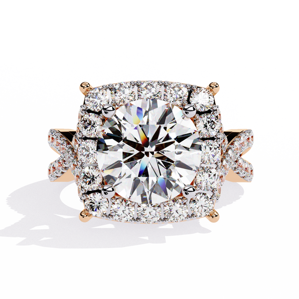 Rose Gold Round Brilliant Diamond Grand Halo Engagement Ring