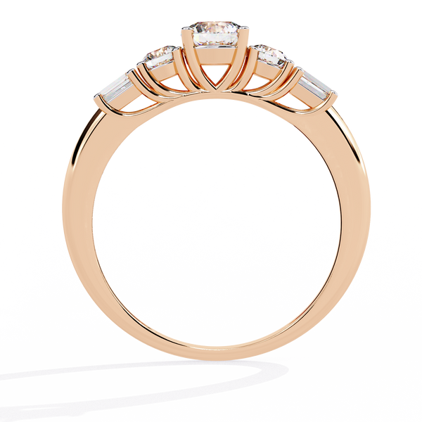 Rose Gold Round & Baguette Five-Stone Diamond Engagement Ring