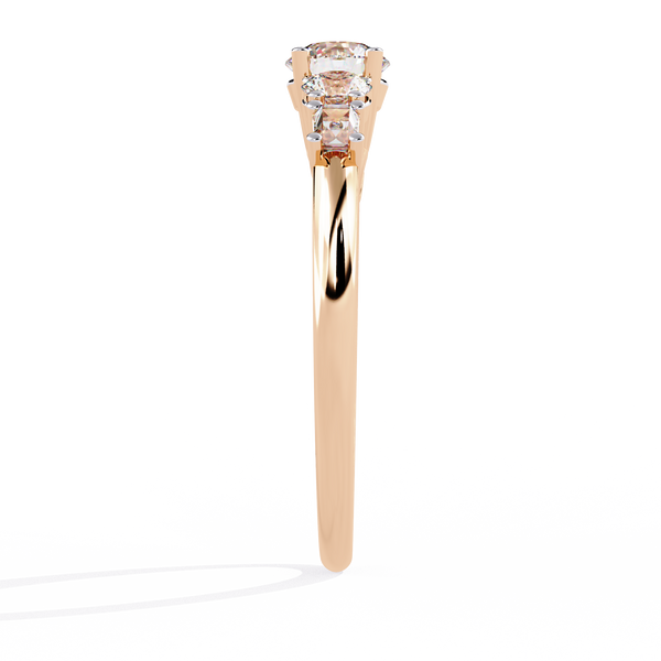 Rose Gold Round & Baguette Five-Stone Diamond Engagement Ring