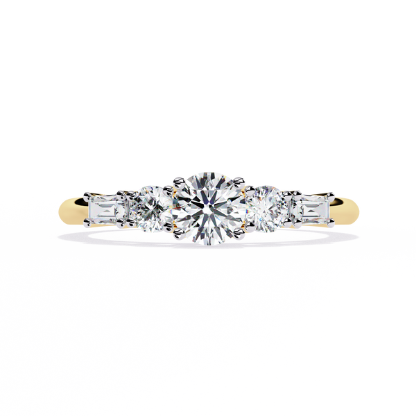 Gold Oval & Baguette Five-Stone Diamond Engagement Ring