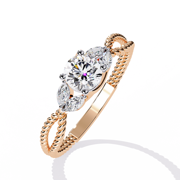 Rose Gold Round & Marquise Diamond Rope Band Engagement Ring