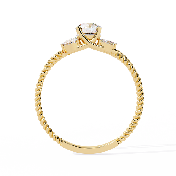 Gold Round & Marquise Diamond Rope Band Engagement Ring