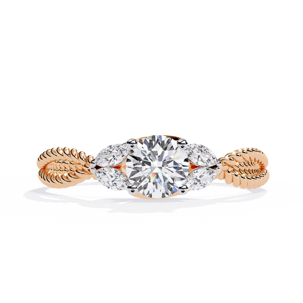 Rose Gold Round & Marquise Diamond Rope Band Engagement Ring