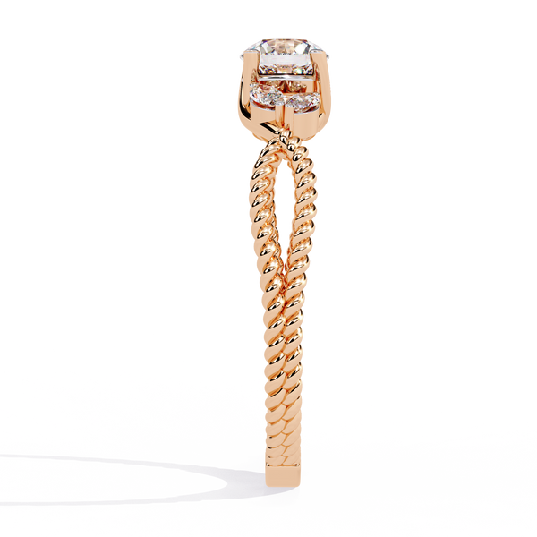 Rose Gold Round & Marquise Diamond Rope Band Engagement Ring